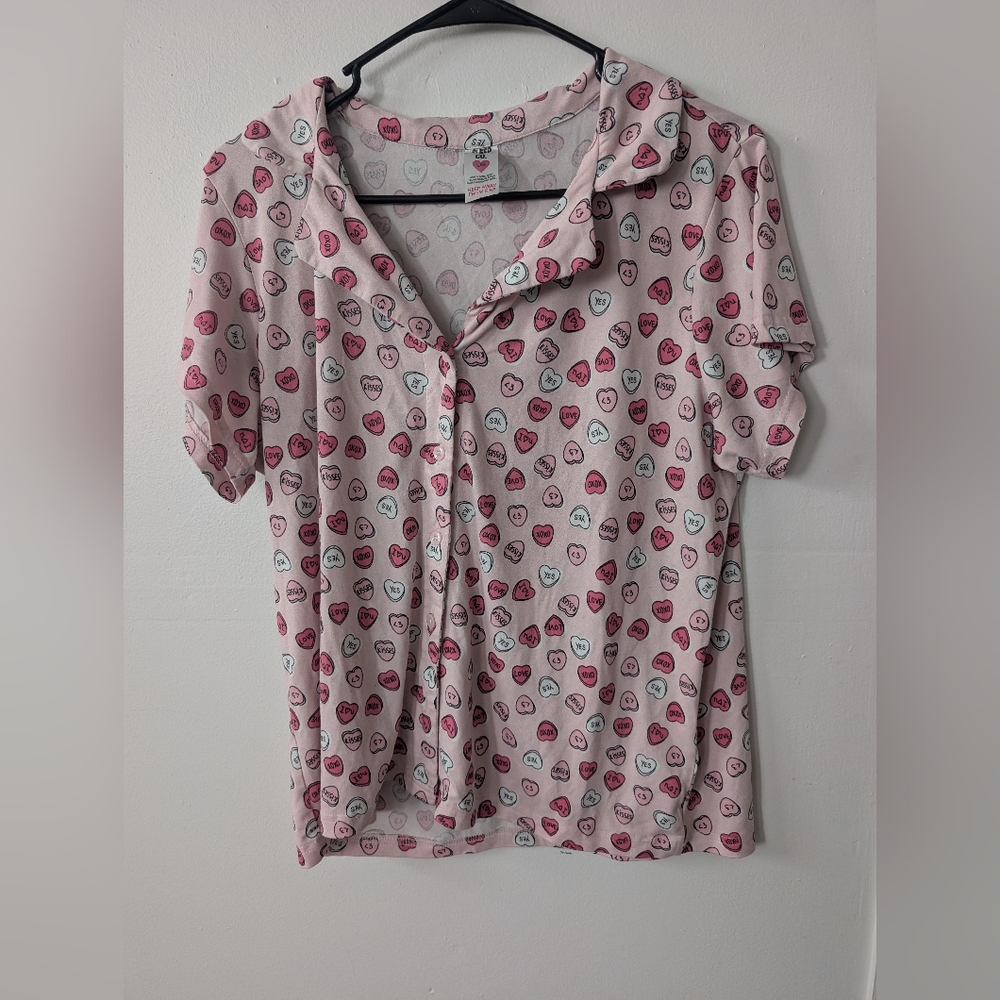 3 For $12 Clearance Sleep & Co Valentine's Candy Hearts Short Sleeve Pajama Top